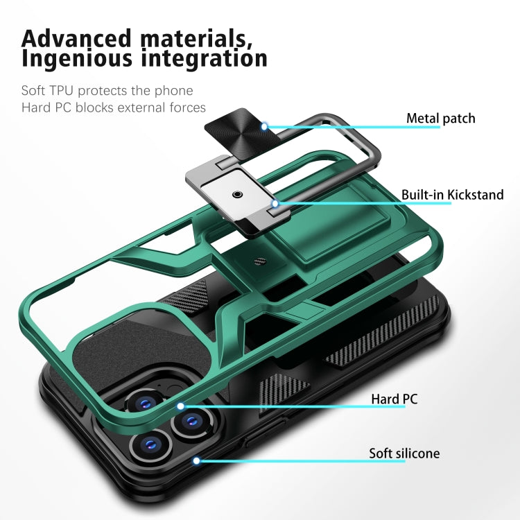 For iPhone 13 Pro Armor 2 in 1 PC + TPU Magnetic Shockproof Case with Foldable Holder