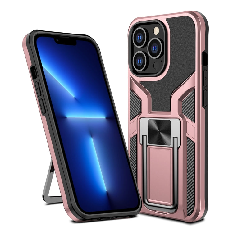 For iPhone 13 Pro Armor 2 in 1 PC + TPU Magnetic Shockproof Case with Foldable Holder