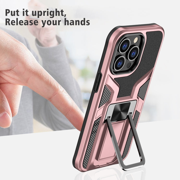 For iPhone 13 Pro Armor 2 in 1 PC + TPU Magnetic Shockproof Case with Foldable Holder