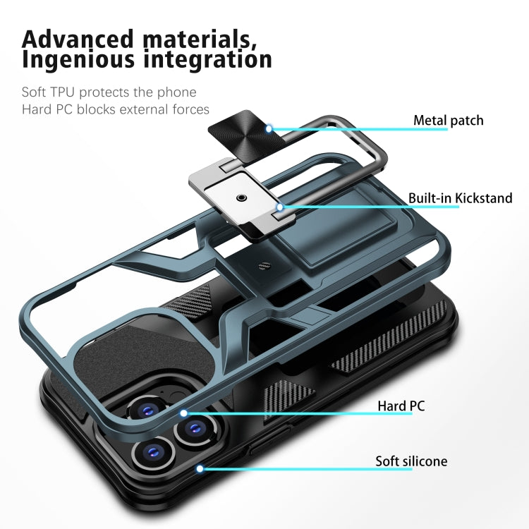 For iPhone 13 Pro Armor 2 in 1 PC + TPU Magnetic Shockproof Case with Foldable Holder