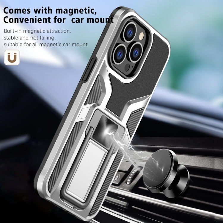 For iPhone 13 Pro Armor 2 in 1 PC + TPU Magnetic Shockproof Case with Foldable Holder