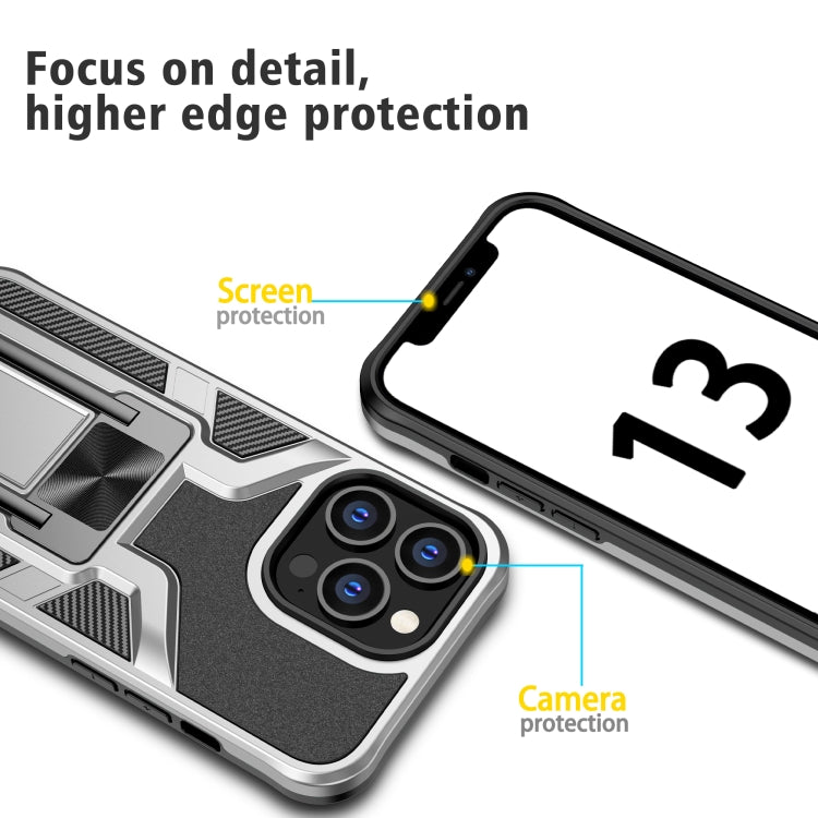 For iPhone 13 Pro Armor 2 in 1 PC + TPU Magnetic Shockproof Case with Foldable Holder