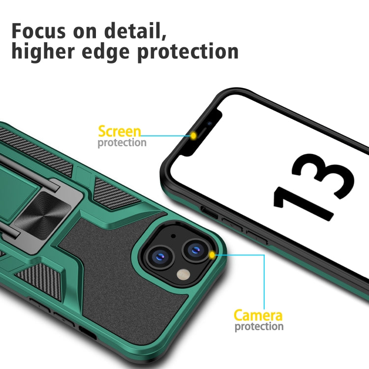 For iPhone 13 Armor 2 in 1 PC + TPU Magnetic Shockproof Case with Foldable Holder