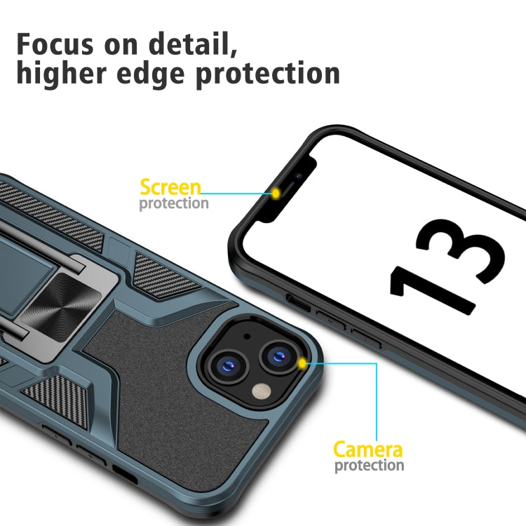 For iPhone 13 Armor 2 in 1 PC + TPU Magnetic Shockproof Case with Foldable Holder