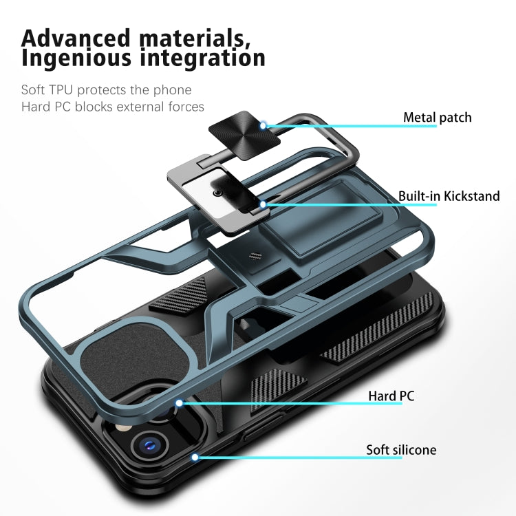 For iPhone 13 Armor 2 in 1 PC + TPU Magnetic Shockproof Case with Foldable Holder
