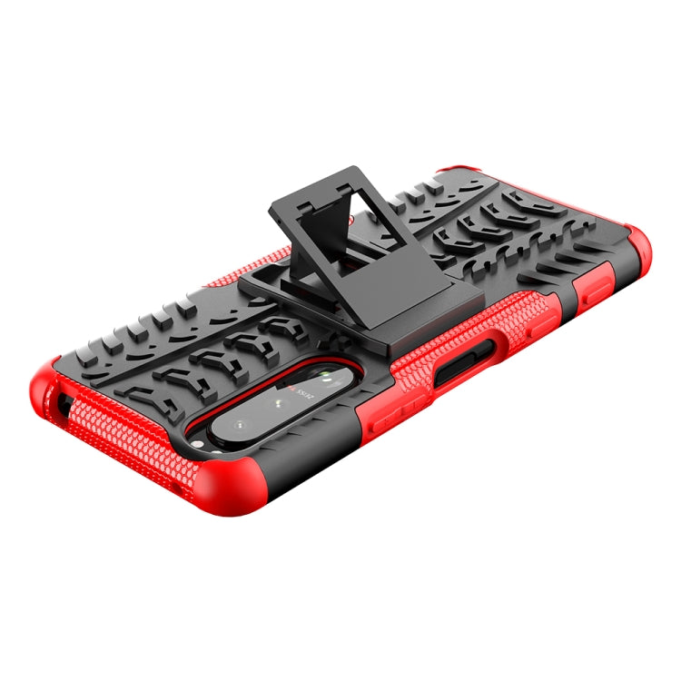 For Sony Xperia 5 III Tire Texture Shockproof TPU+PC Protective Case with Holder