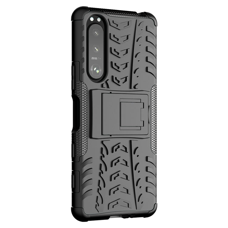 For Sony Xperia 5 III Tire Texture Shockproof TPU+PC Protective Case with Holder