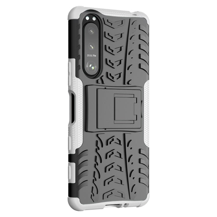 For Sony Xperia 5 III Tire Texture Shockproof TPU+PC Protective Case with Holder