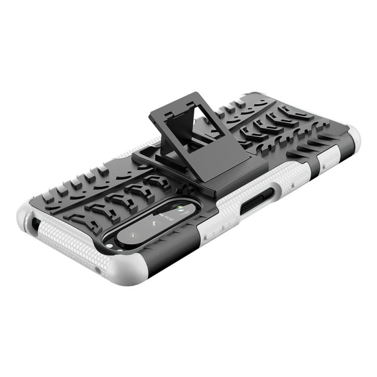 For Sony Xperia 5 III Tire Texture Shockproof TPU+PC Protective Case with Holder