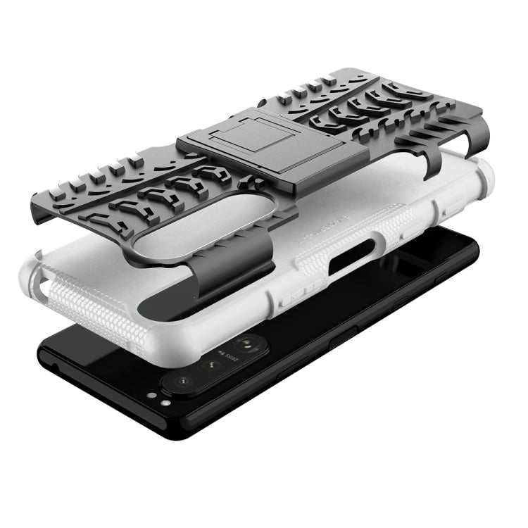 For Sony Xperia 5 III Tire Texture Shockproof TPU+PC Protective Case with Holder