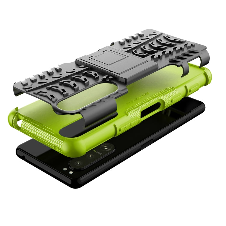 For Sony Xperia 5 III Tire Texture Shockproof TPU+PC Protective Case with Holder