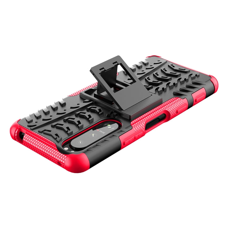 For Sony Xperia 5 III Tire Texture Shockproof TPU+PC Protective Case with Holder