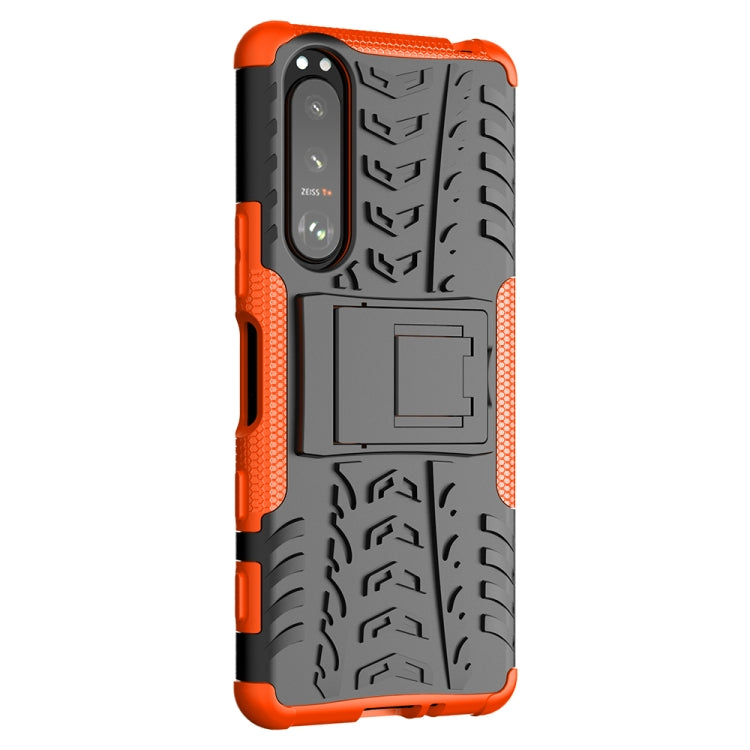 For Sony Xperia 5 III Tire Texture Shockproof TPU+PC Protective Case with Holder