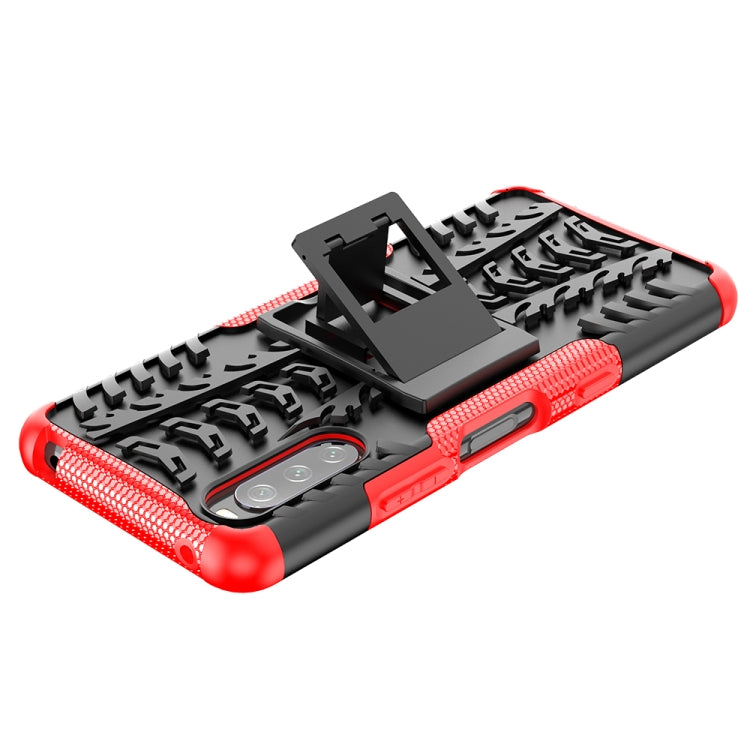 For Sony Xperia 10 III Tire Texture Shockproof TPU+PC Protective Case with Holder