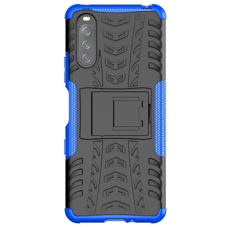 For Sony Xperia 10 III Tire Texture Shockproof TPU+PC Protective Case with Holder