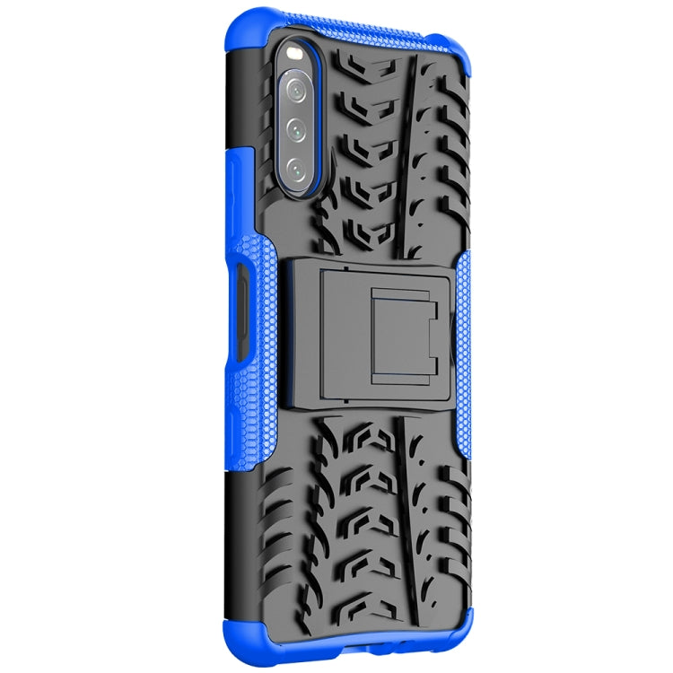For Sony Xperia 10 III Tire Texture Shockproof TPU+PC Protective Case with Holder