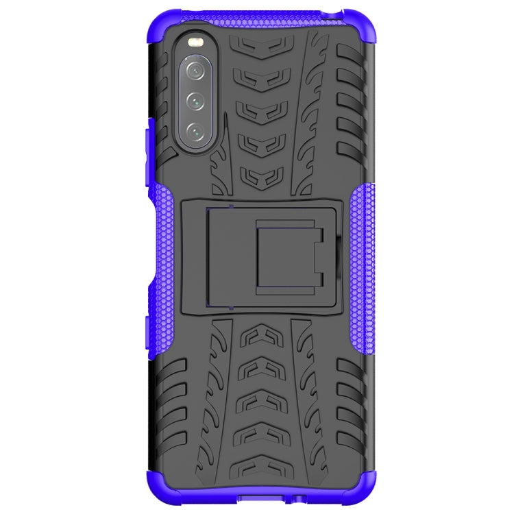 For Sony Xperia 10 III Tire Texture Shockproof TPU+PC Protective Case with Holder