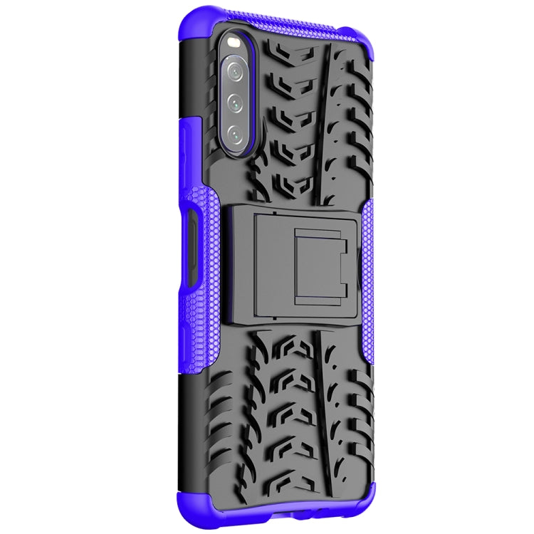 For Sony Xperia 10 III Tire Texture Shockproof TPU+PC Protective Case with Holder