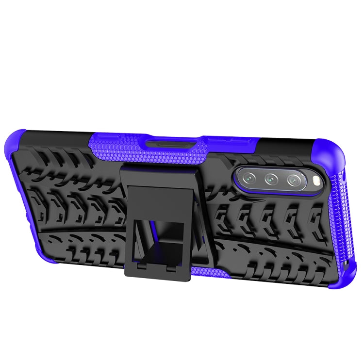 For Sony Xperia 10 III Tire Texture Shockproof TPU+PC Protective Case with Holder