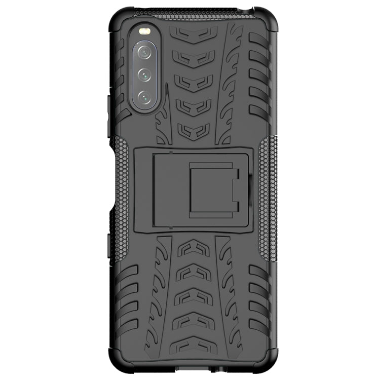 For Sony Xperia 10 III Tire Texture Shockproof TPU+PC Protective Case with Holder