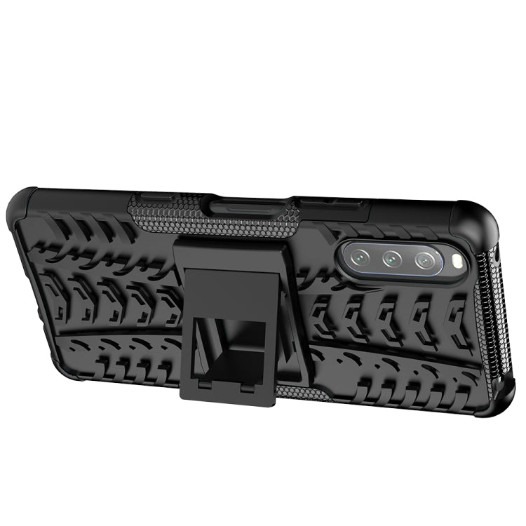For Sony Xperia 10 III Tire Texture Shockproof TPU+PC Protective Case with Holder