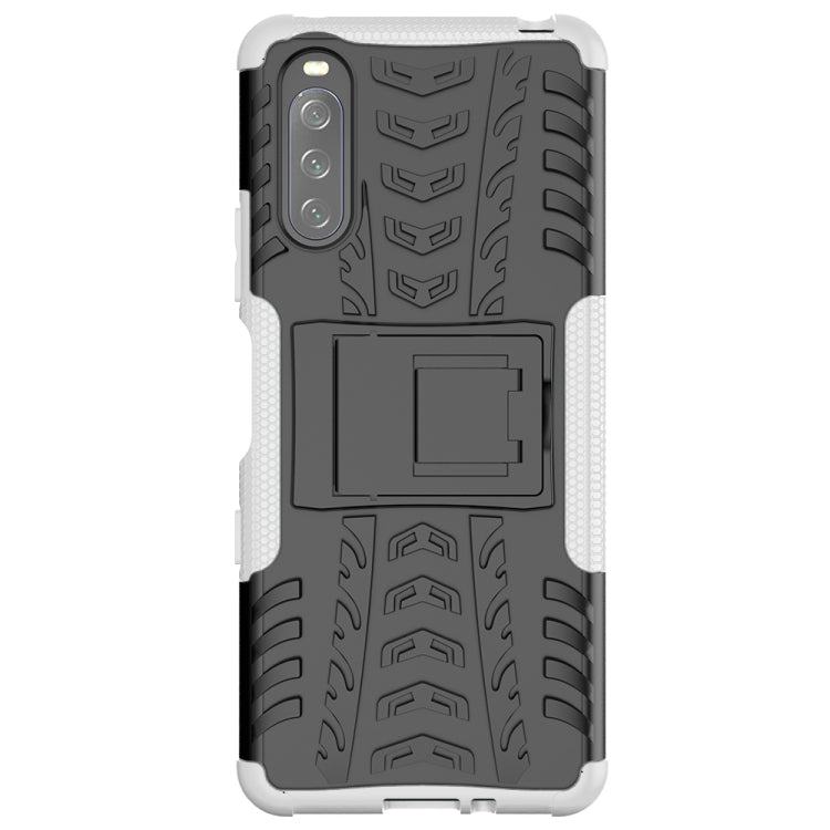 For Sony Xperia 10 III Tire Texture Shockproof TPU+PC Protective Case with Holder