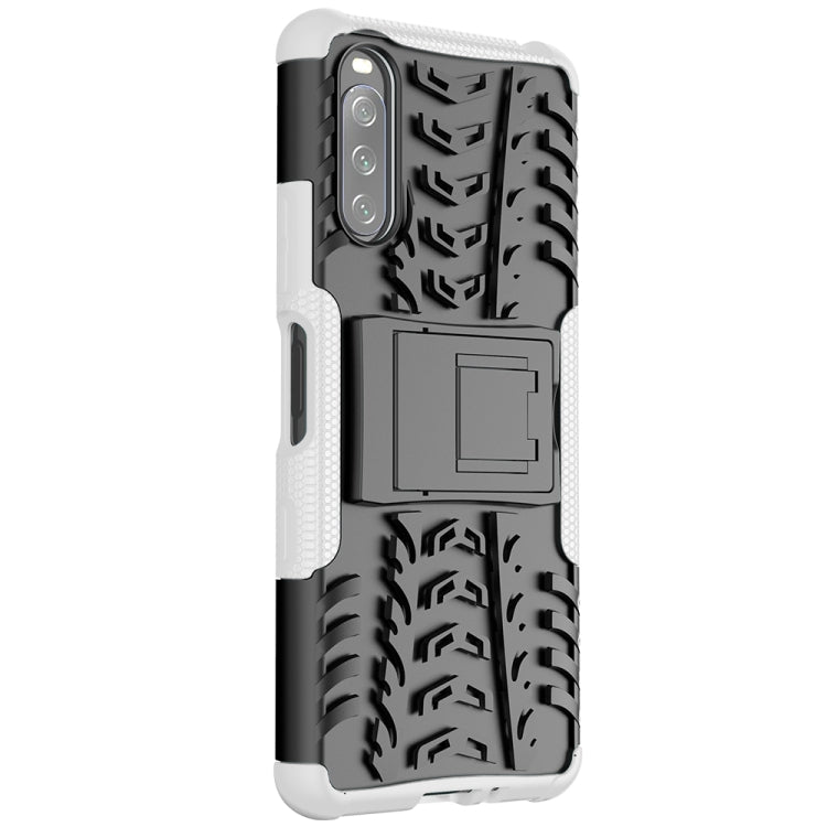 For Sony Xperia 10 III Tire Texture Shockproof TPU+PC Protective Case with Holder