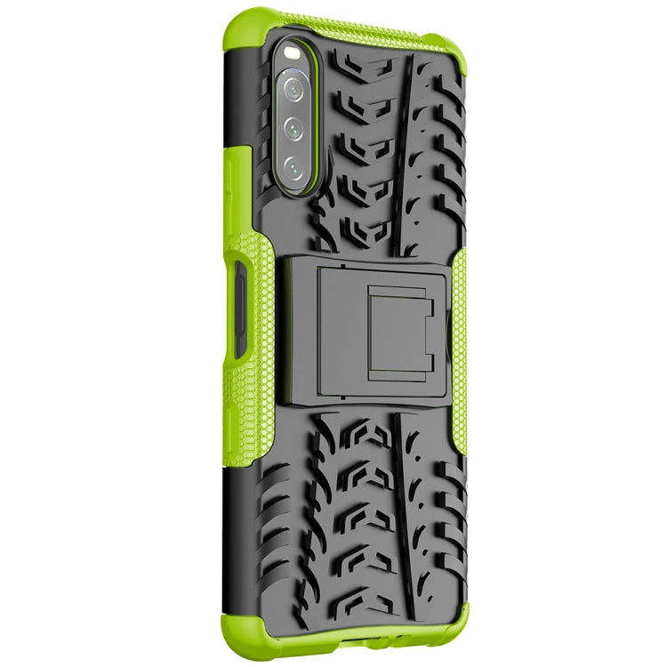 For Sony Xperia 10 III Tire Texture Shockproof TPU+PC Protective Case with Holder
