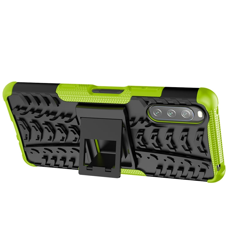 For Sony Xperia 10 III Tire Texture Shockproof TPU+PC Protective Case with Holder