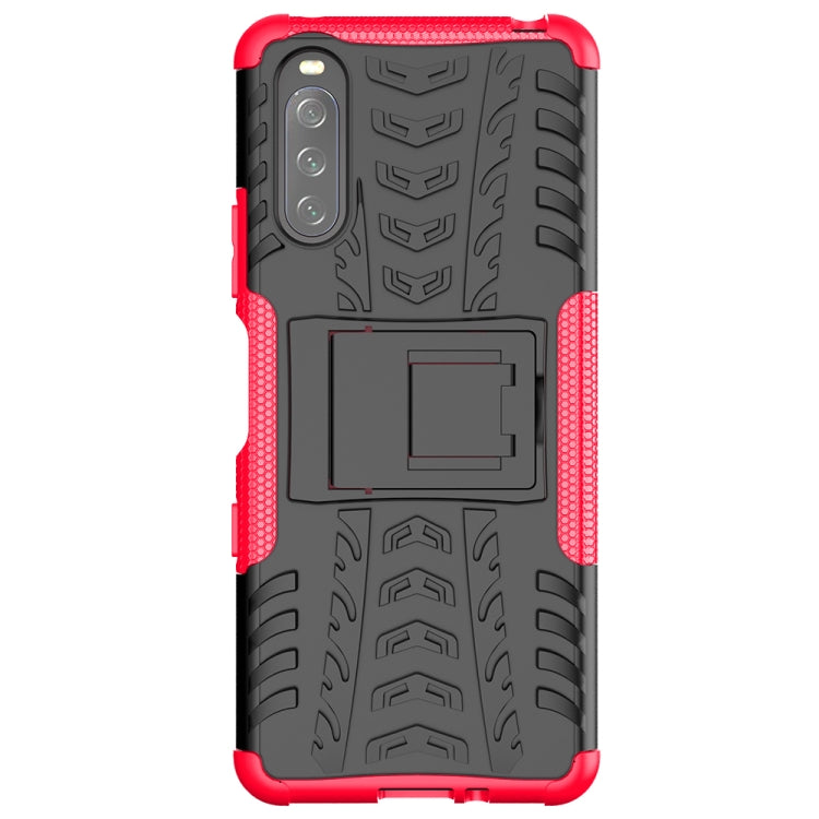 For Sony Xperia 10 III Tire Texture Shockproof TPU+PC Protective Case with Holder