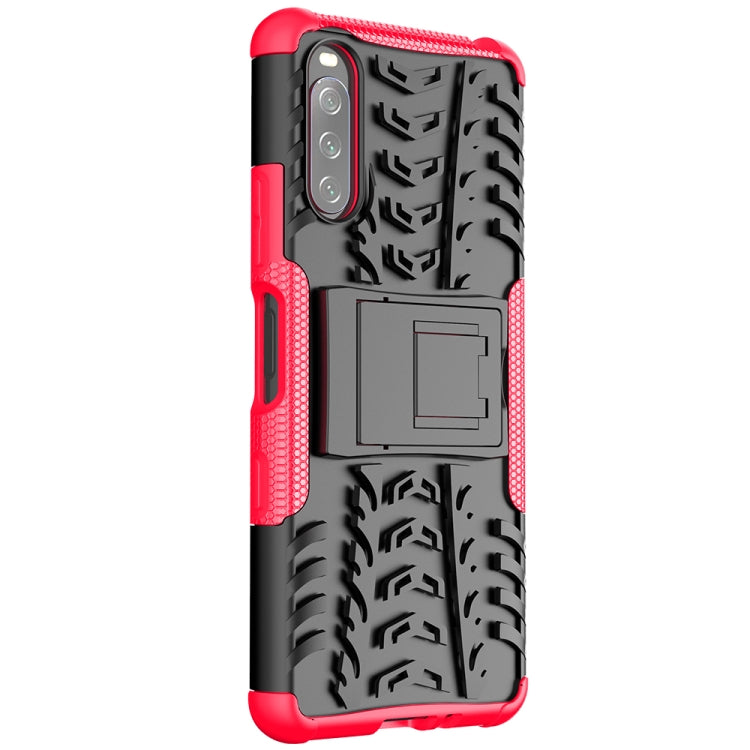 For Sony Xperia 10 III Tire Texture Shockproof TPU+PC Protective Case with Holder