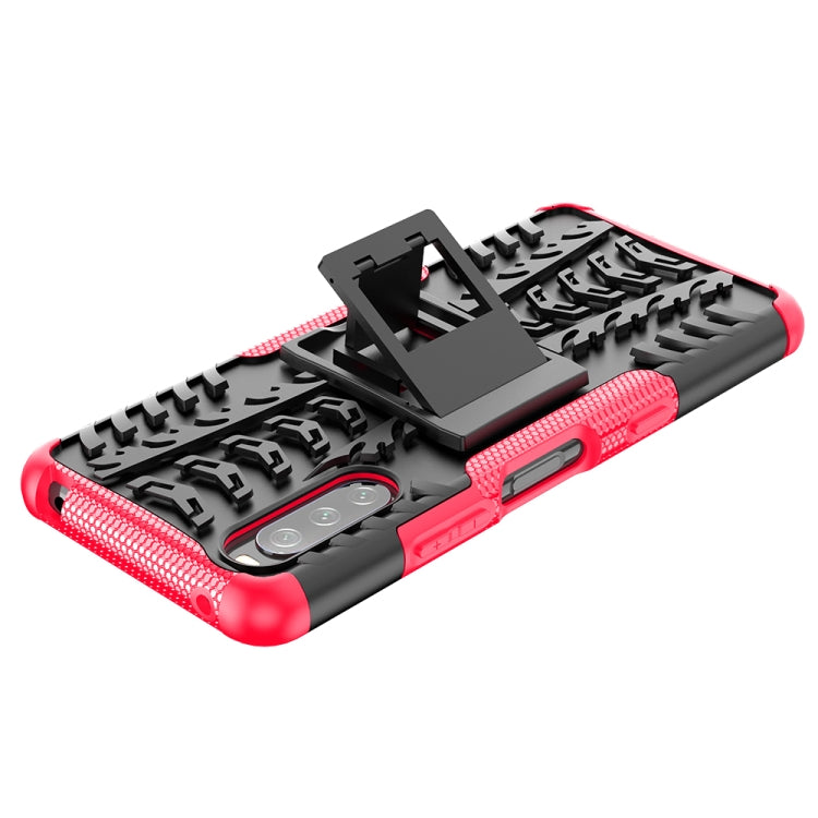 For Sony Xperia 10 III Tire Texture Shockproof TPU+PC Protective Case with Holder