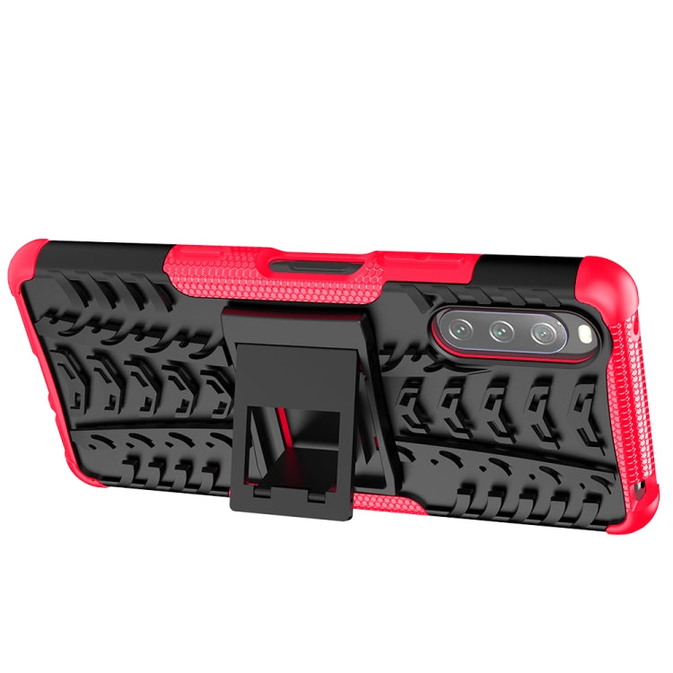 For Sony Xperia 10 III Tire Texture Shockproof TPU+PC Protective Case with Holder
