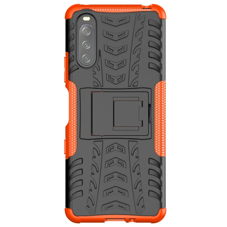 For Sony Xperia 10 III Tire Texture Shockproof TPU+PC Protective Case with Holder