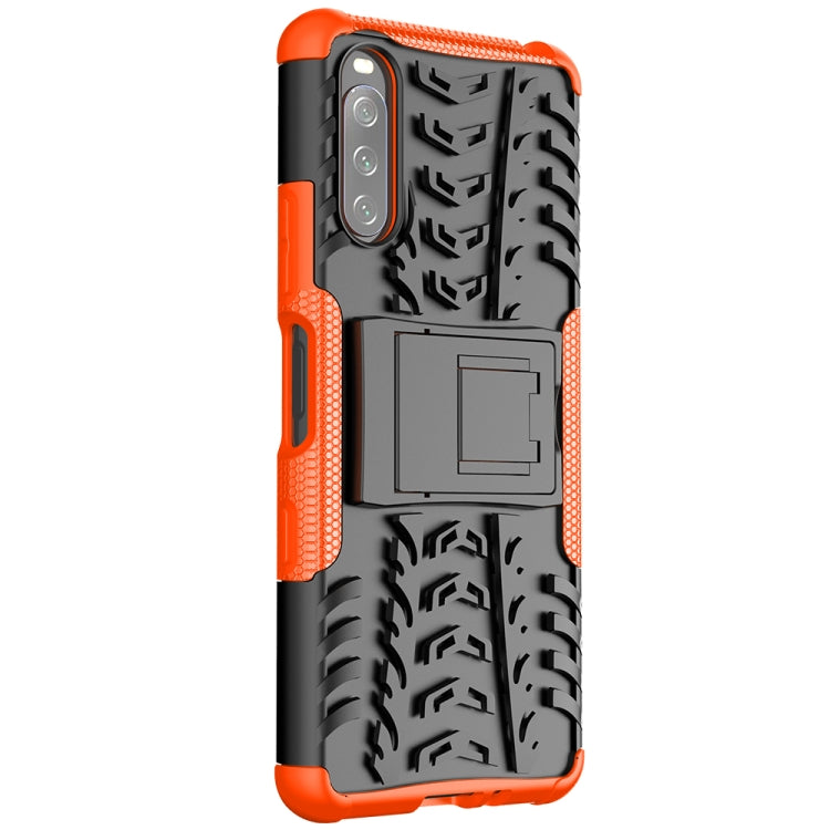 For Sony Xperia 10 III Tire Texture Shockproof TPU+PC Protective Case with Holder