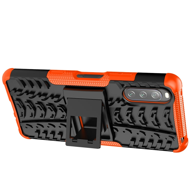 For Sony Xperia 10 III Tire Texture Shockproof TPU+PC Protective Case with Holder