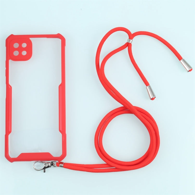 For Samsung Galaxy A22 Acrylic + Color TPU Shockproof Case with Neck Lanyard