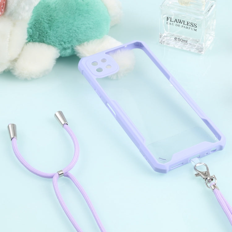 For Samsung Galaxy A22 Acrylic + Color TPU Shockproof Case with Neck Lanyard