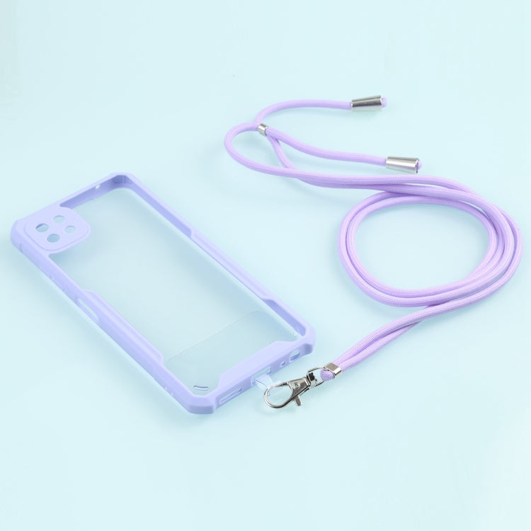 For Samsung Galaxy A22 Acrylic + Color TPU Shockproof Case with Neck Lanyard