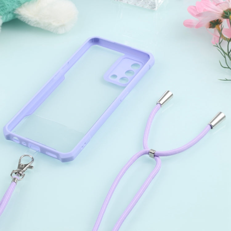 For OPPO A74 4G/F19 Acrylic + Color TPU Shockproof Case with Neck Lanyard