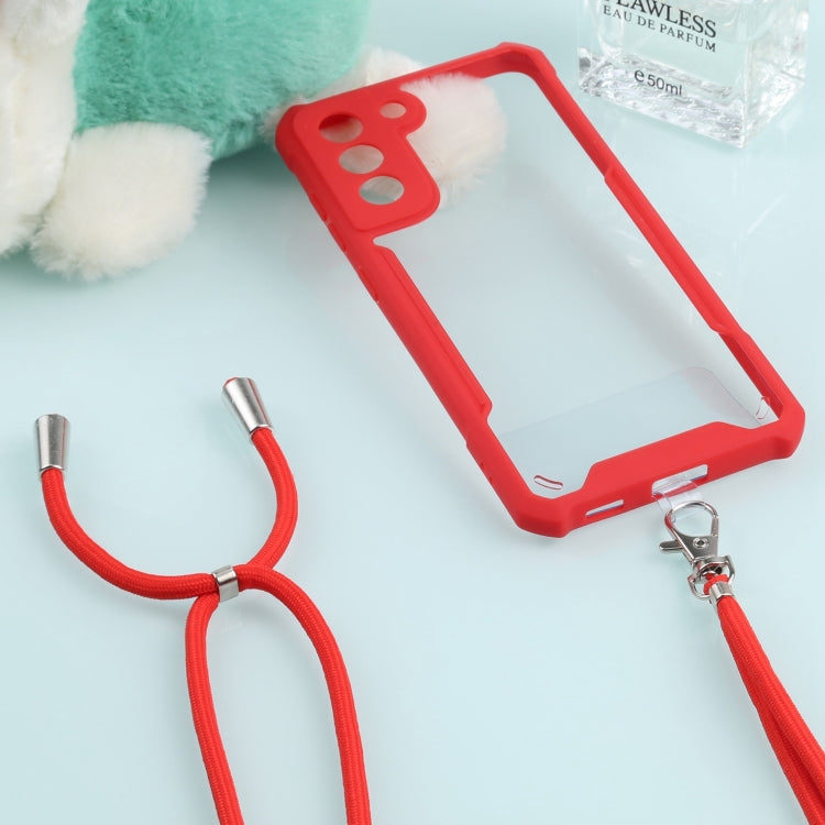 For Samsung Galaxy S21 FE Acrylic + Color TPU Shockproof Case with Neck Lanyard