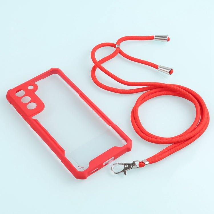 For Samsung Galaxy S21 FE Acrylic + Color TPU Shockproof Case with Neck Lanyard