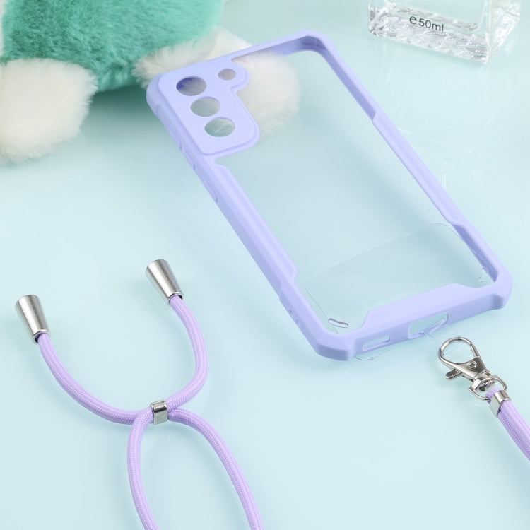 For Samsung Galaxy S21 FE Acrylic + Color TPU Shockproof Case with Neck Lanyard
