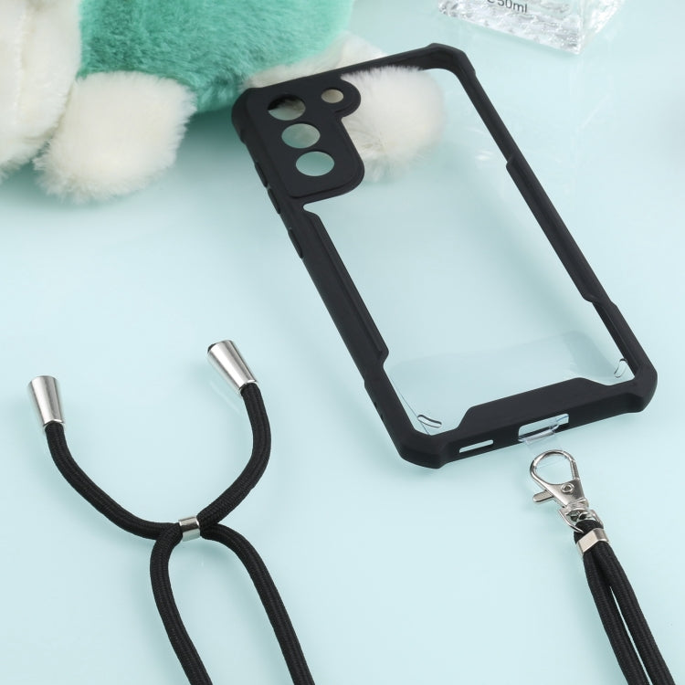 For Samsung Galaxy S21 FE Acrylic + Color TPU Shockproof Case with Neck Lanyard