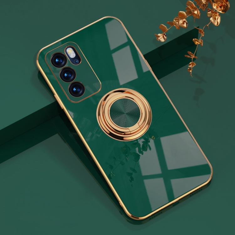 For OPPO Reno6 6D Electroplating Full Coverage Silicone Protective Case with Magnetic Ring Holder