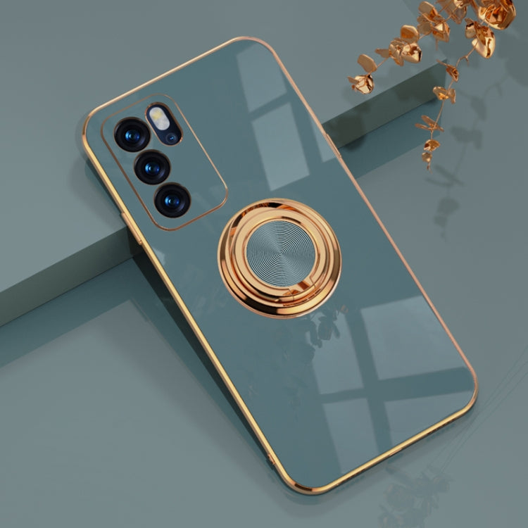 For OPPO Reno6 6D Electroplating Full Coverage Silicone Protective Case with Magnetic Ring Holder