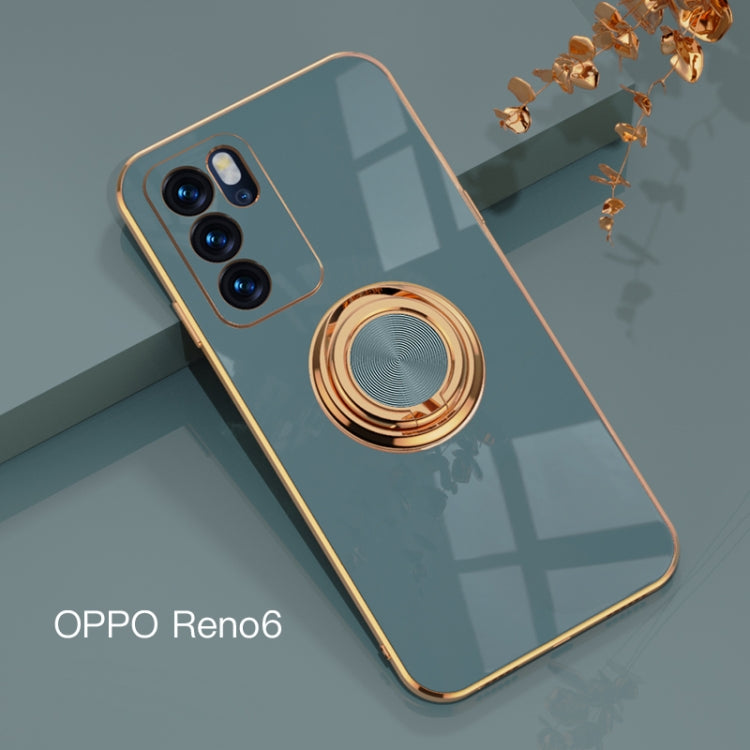 For OPPO Reno6 6D Electroplating Full Coverage Silicone Protective Case with Magnetic Ring Holder