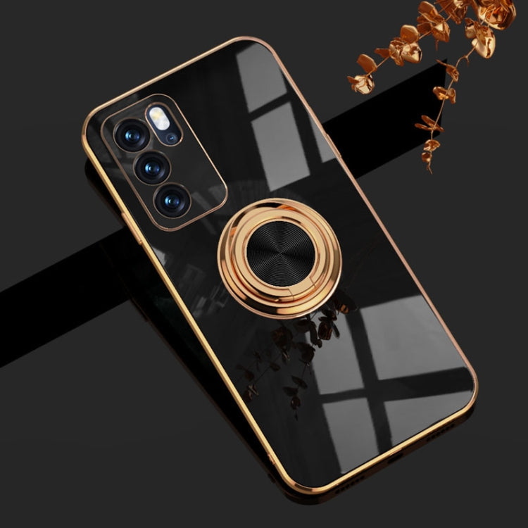 For OPPO Reno6 6D Electroplating Full Coverage Silicone Protective Case with Magnetic Ring Holder
