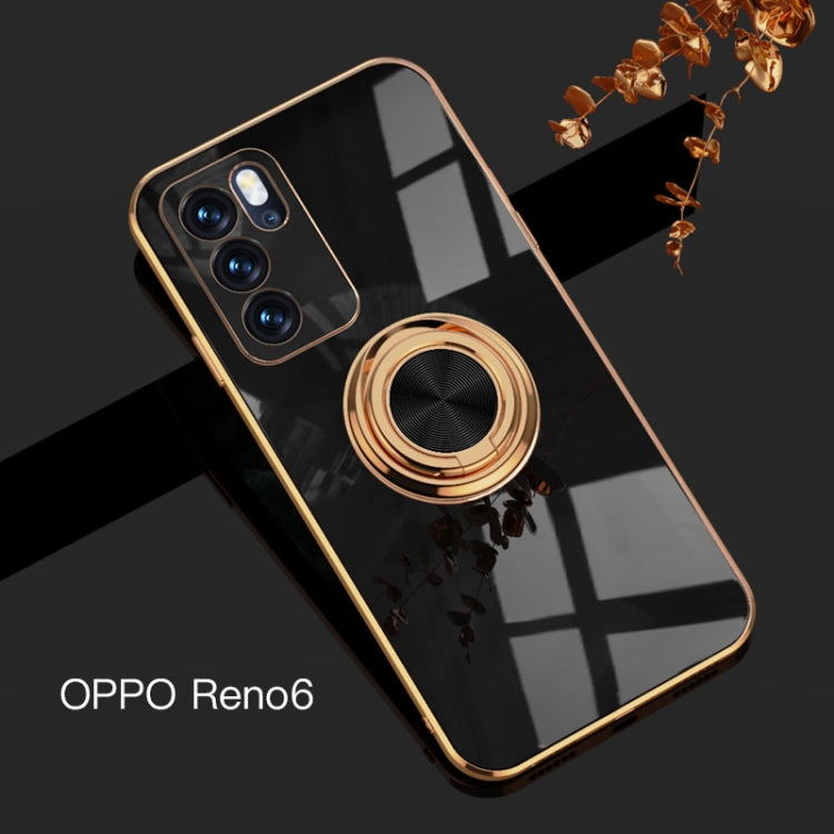 For OPPO Reno6 6D Electroplating Full Coverage Silicone Protective Case with Magnetic Ring Holder