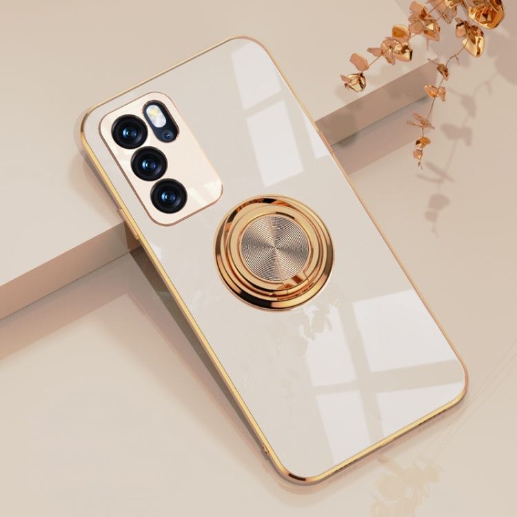 For OPPO Reno6 6D Electroplating Full Coverage Silicone Protective Case with Magnetic Ring Holder